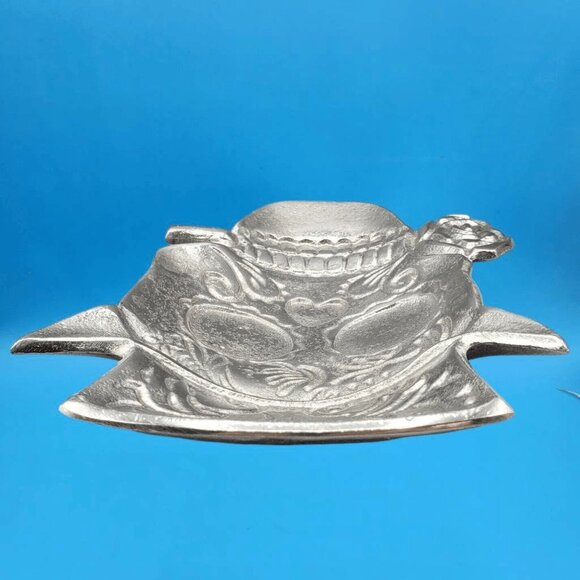 Halloween Skull Silver Cast Metal Dish Top Hat Gothic Rose Serving Dish 9" Candy - Picture 7 of 9